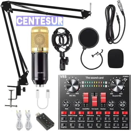 Kit Micrófono Condensador Studio PC Con Tarjeta de Sonido