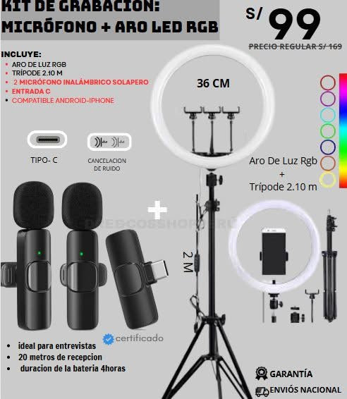 KIT ARO LED 36cm + Micro Inalámbrico TC