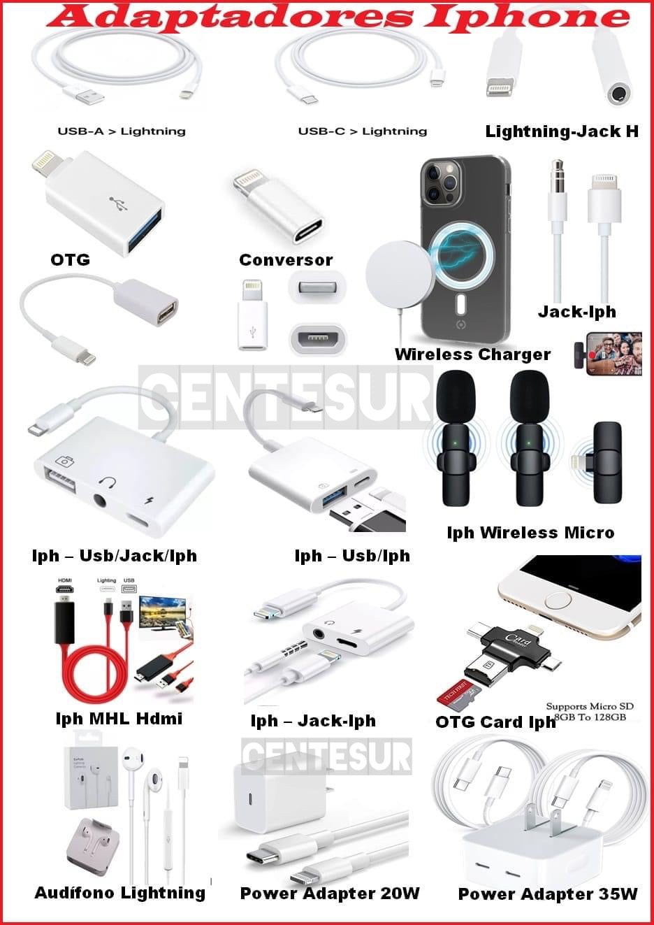 Adaptadores IPhone Apple varios Centesur