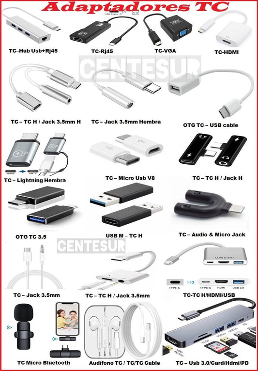 Adaptadores TC audios conversor unión Otg Centesur