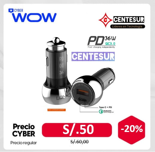Cargador de Auto 60w TC